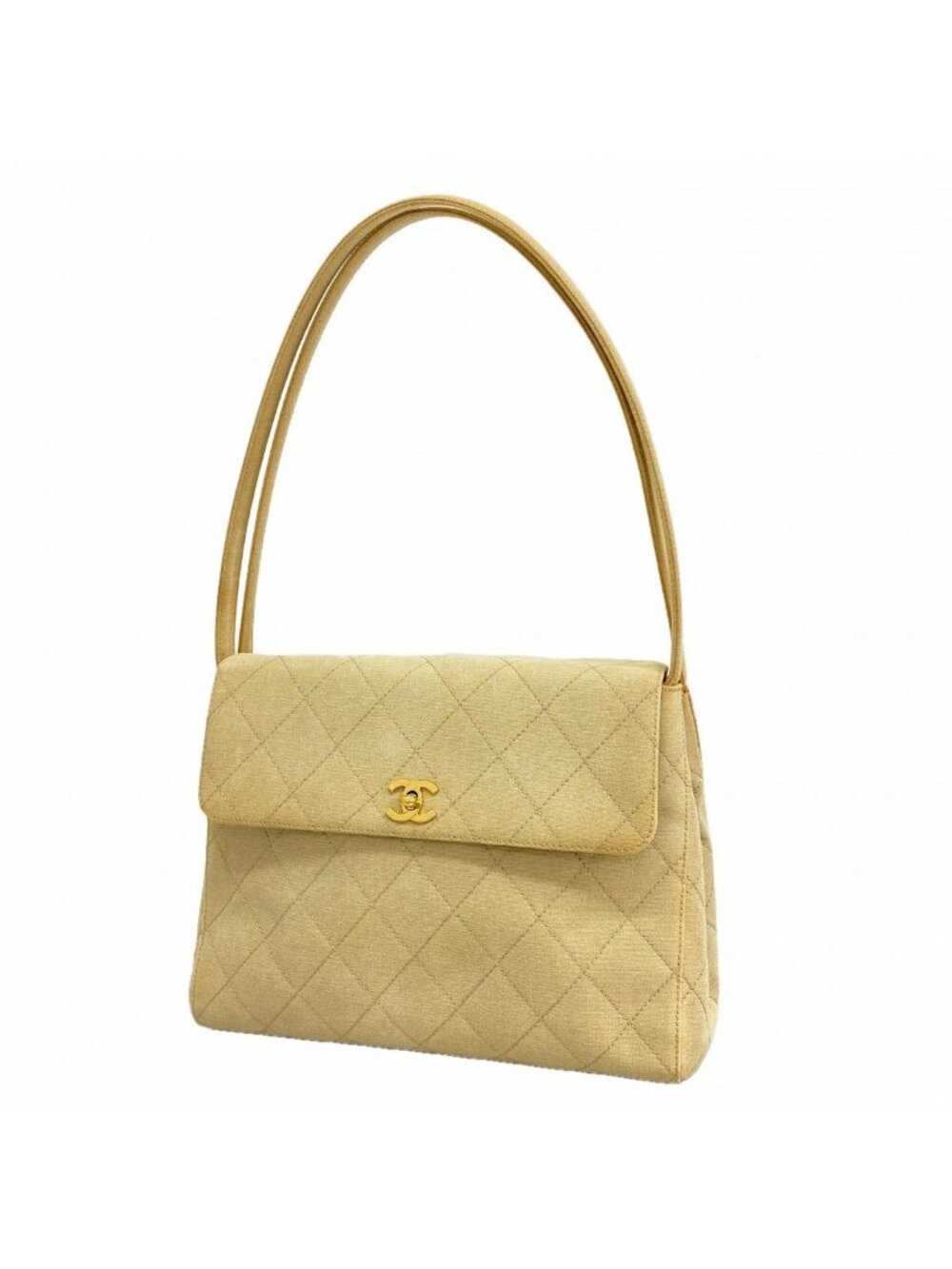 Chanel Shoulder Bag Quilted Canvas Beige Gold